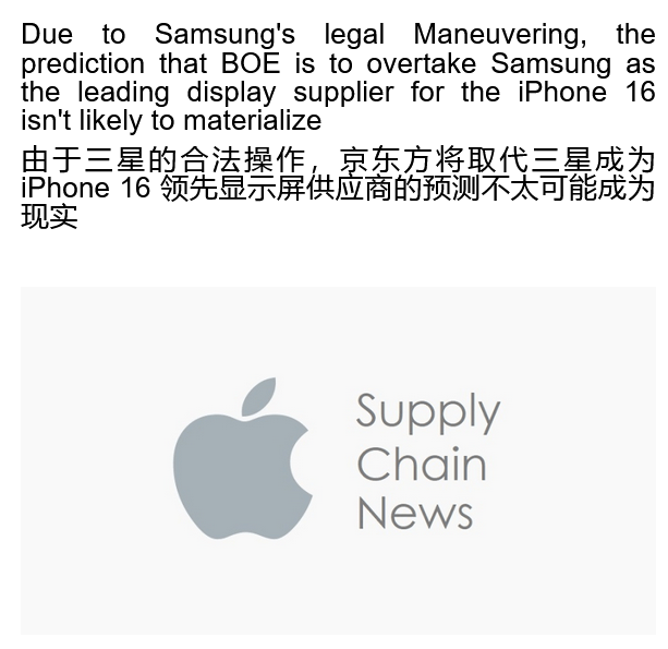 万达商管苹果版app:京东方不太可能取代三星成为iPhone 16的顶级屏幕供应商-第1张图片-太平洋在线下载